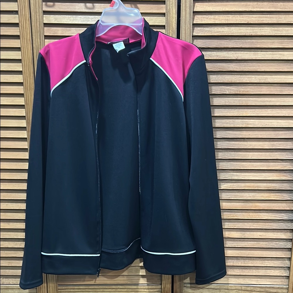 Black and Pink Bomber Jacket with Stand-Up Collar